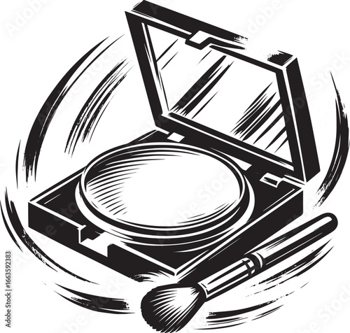 Elegant Sumi-e Style Compact Powder Icon with Brush Strokes and