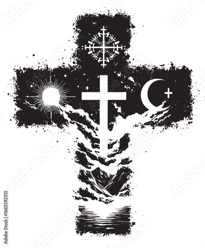 Symbolic Representation of Religious Unity and Cosmology Within a Cross-Shaped Design