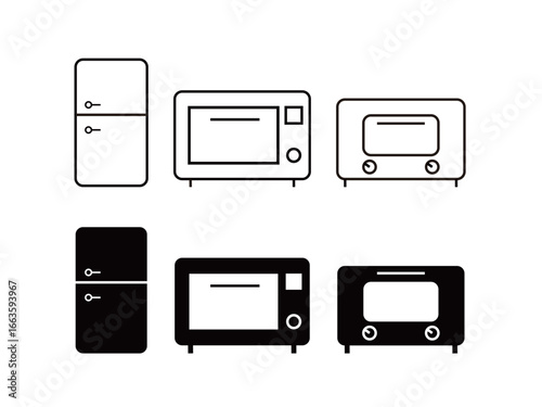 冷蔵庫、電子レンジ、トースターのアイコンのセット