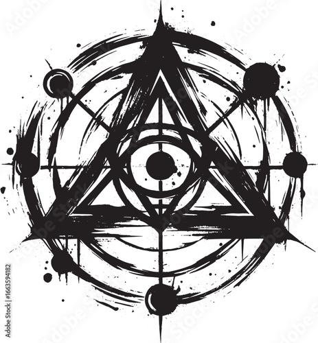 Mystical Sumi-e Inspired Symbol with an Enigmatic, Minimalist an