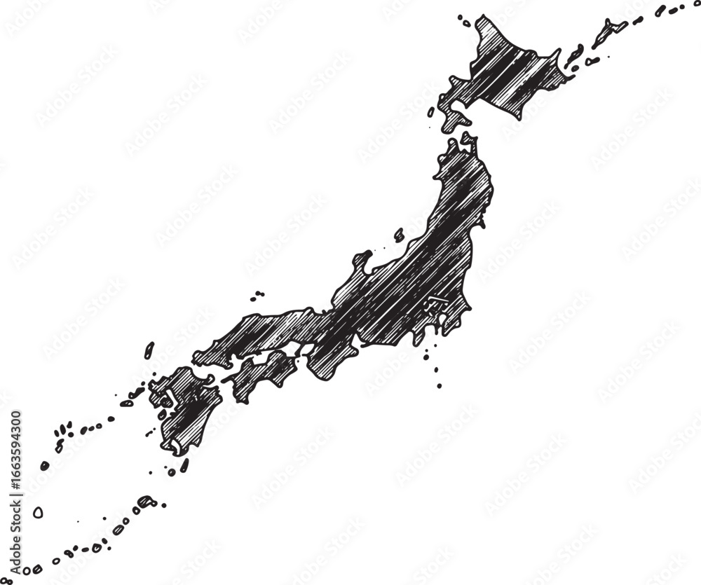 Obraz premium Elegant japan map in woodcut style, showcasing geographical deta