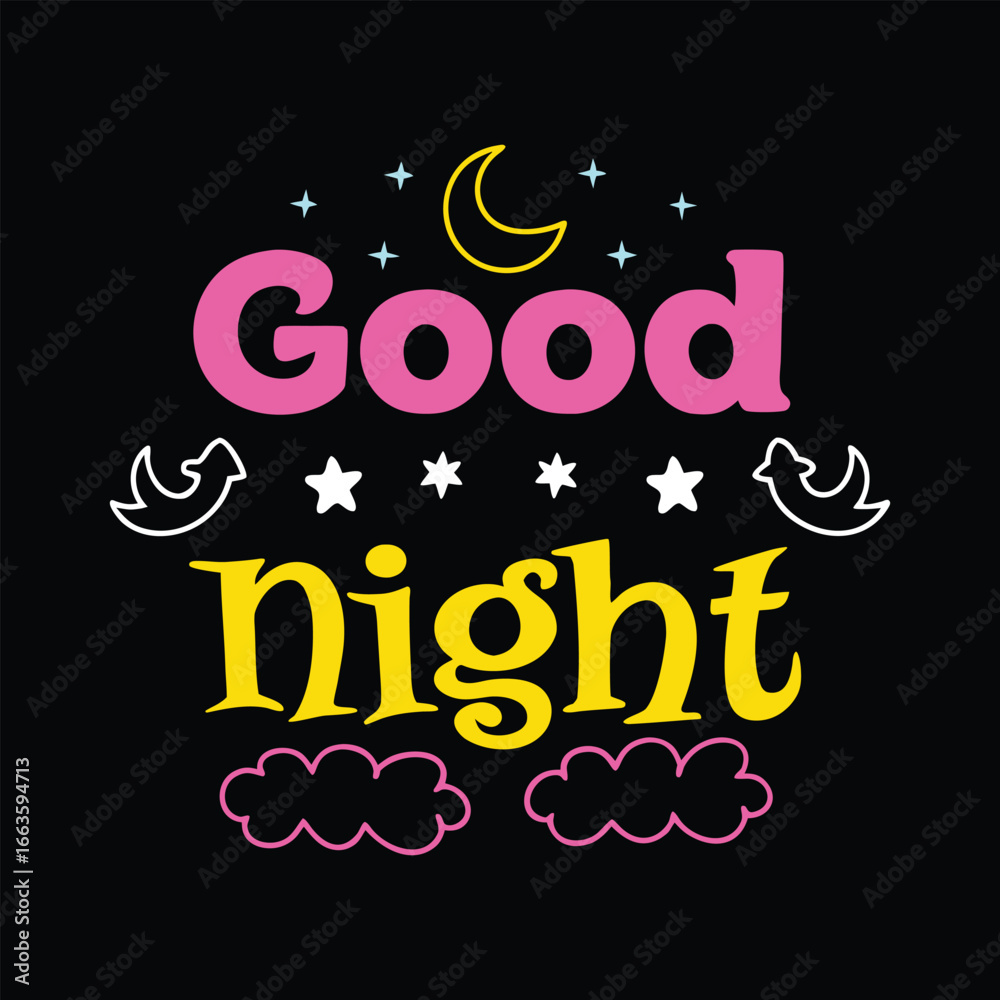 Obraz premium Good Night Vector Typography Logo