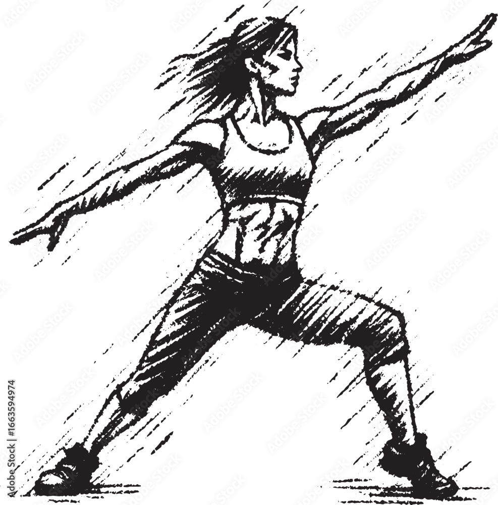 Fototapeta premium Dynamic illustration of a woman in an athletic pose demonstrating fitness and strength