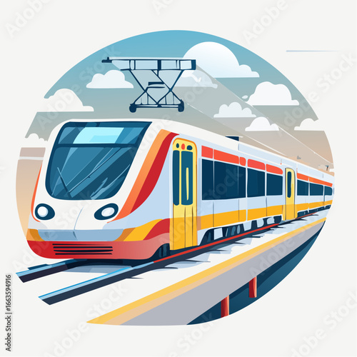 Colorful Train Illustration On Elevated Track