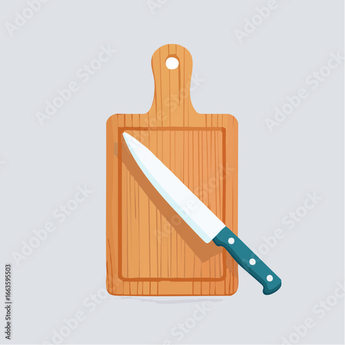 Wooden Cutting Board With Knife Illustration