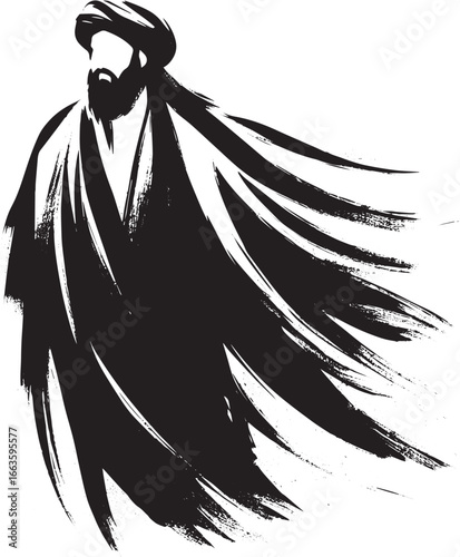 Abstract brushstroke illustration featuring a man with a turban