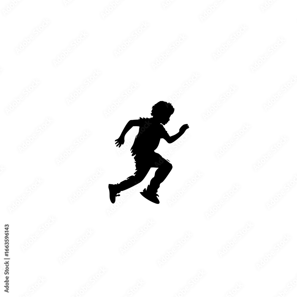 Black and White Side View Jumping Boy Pictogram - Athletic Action Silhouette Black and White Side View Jumping Boy Pictogram - Athletic Action Silhouette