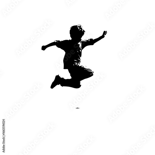 Black and White Side View Jumping Boy Pictogram - Athletic Action Silhouette