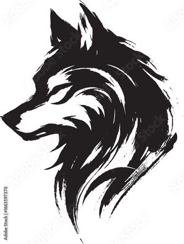 Ink wash werewolf portrait in simple sumi-e style creates elegan