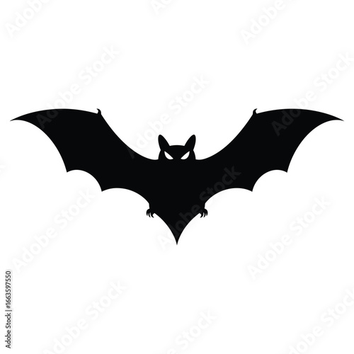 The Mystery of the Black Silhouette of a Bat with Glowing Eyes on a White Background