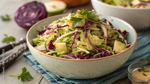 Fresh brussel sprout salad with cabbage and slaw style mix for a healthy meal