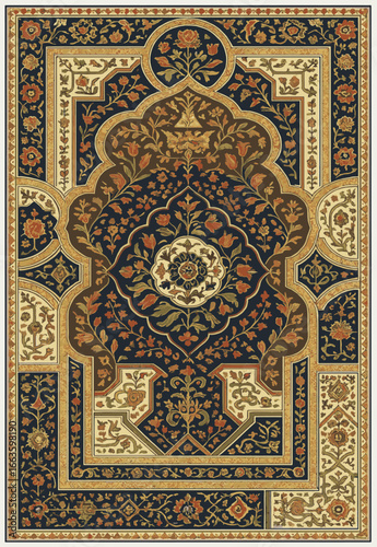 Folk art inspired Persian Vector Carpet with modern Pattern in high definition isolated on white canvas with trending colors
