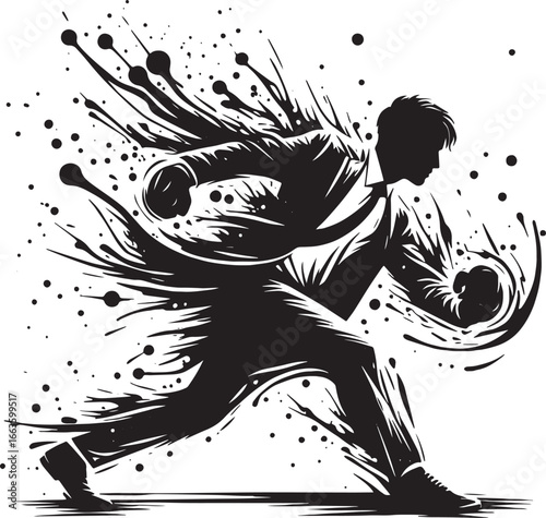 Abstract silhouette of a businessman running forward with dynamic splash effect artwork design