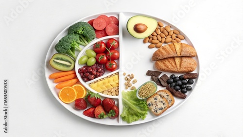 Wallpaper Mural Healthy meal plate divided into colorful food groups promoting balanced nutrition and wholesome eating habits Torontodigital.ca