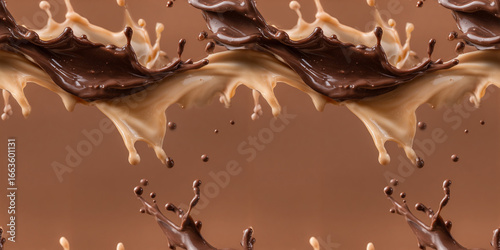 Chocolate Caramel Coffee Splash Seamless Pattern Background