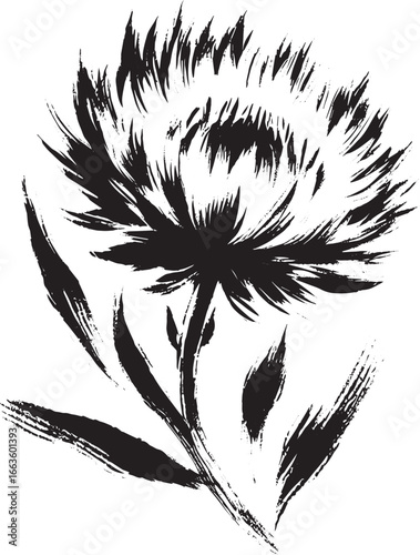 Artistic rendering of a Stokesia flower with sumi-e technique br