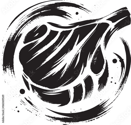 Minimalist Sumi-e Venison Steak Illustration with Artistic Brush