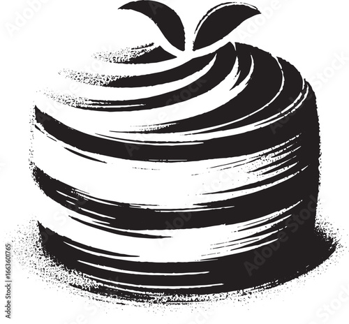 Elegant depiction of tiramisu in minimalist sumi-e art style wit