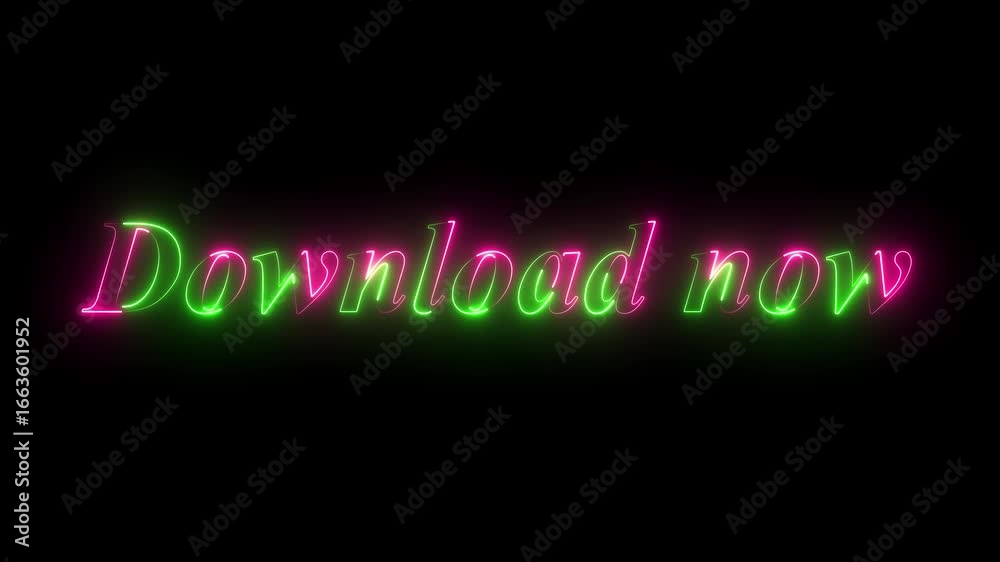 Animation of download now neon text glowing on black background, Dynamic digital sign for app promotions, websites, and marketing. Animation of download now neon text glowing on black background, Dynamic digital sign for app promotions, websites, and marketing.