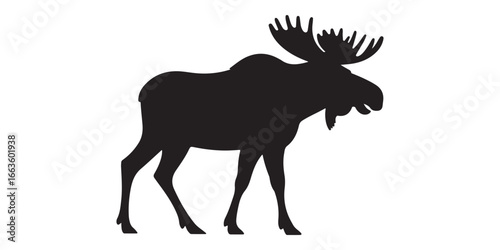 Silhouette of a majestic bull moose with large antlers standing on a white background