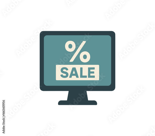 Computer screen displaying a percentage discount and the word sale for online shopping promotions