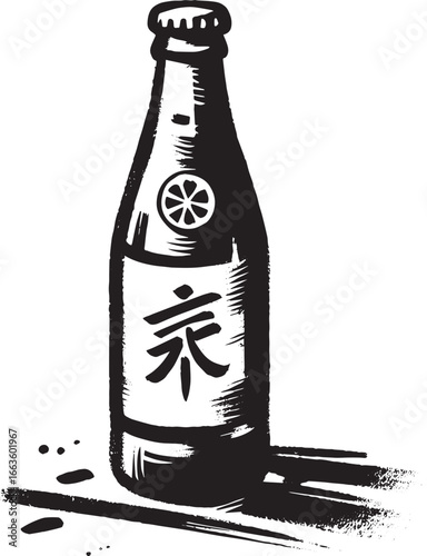 Ink Wash Painting of Refreshing Tonic Water Bottle in Sumi-e Sty
