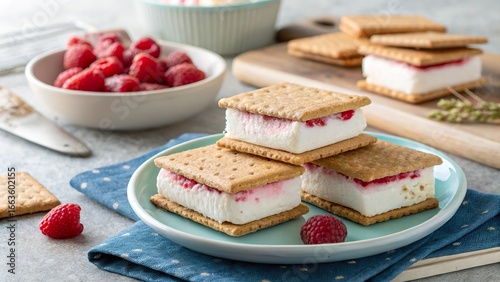 Wallpaper Mural Frozen yogurt sandwiches made with Greek yogurt and fresh raspberries on a sunny afternoon Torontodigital.ca