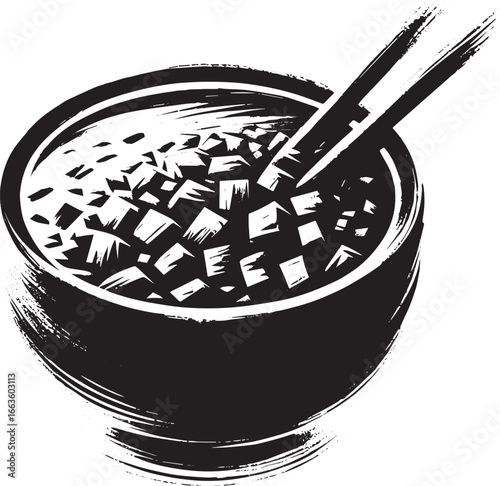 Feijoada in black and white sumi-e illustration, minimalist brus