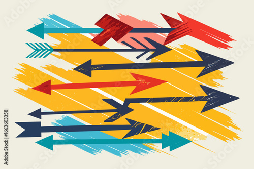 Dynamic arrows pointing forward, vibrant direction concept for business strategy and creative design, representing progress, growth, and movement, originally vector graphics