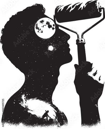 Surreal Illustration of a Person Painting the Cosmos and the Universe Inside Their Mind