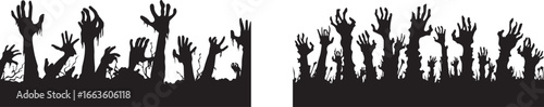 Halloween zombie hands rising from ground vector illustration graphic design silhouette background concept
