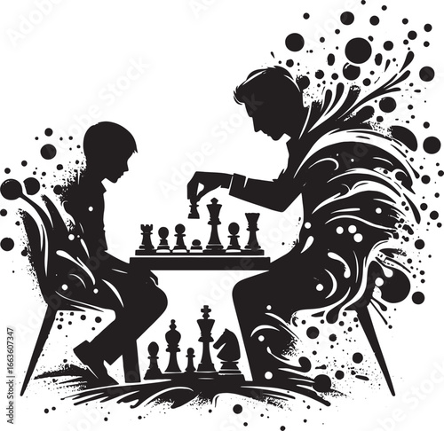 Silhouette of a Man and Child Playing Chess: Strategic Game and Intellectual Pursuit