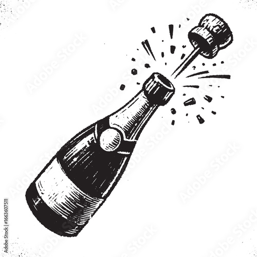 Illustration of Champagne Bottle Popping its Cork to Celebrate a Special Occasion