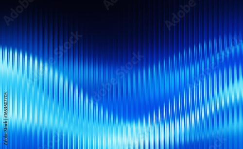 Blue black iridescent ribbed glass background modern trendy abstract pattern and overlay of light highlights.The ribbed texture of the glass. Futuristic and tech style banner background