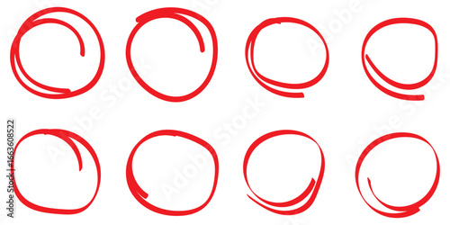 Hand drawn circle highlighter line sketch set. Vector marker circular lines, doodle round circles for message note mark design element. Pencil or pen bubble sketch