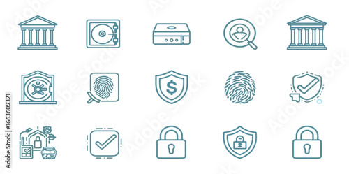 Digital security, data protection, cybersecurity, privacy icons, security icons, bank, safety, secure, lock, shield, fingerprint, password, secure documents, protected data, online security, antivirus