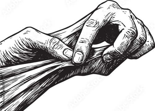 Tension in Texture: Striated Illustration of Hands Stretching a