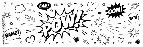 Comic speech bubbles and sound effects isolated on white background design