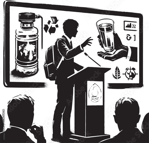 Clean water advocacy presentation in sumi-e style with interacti