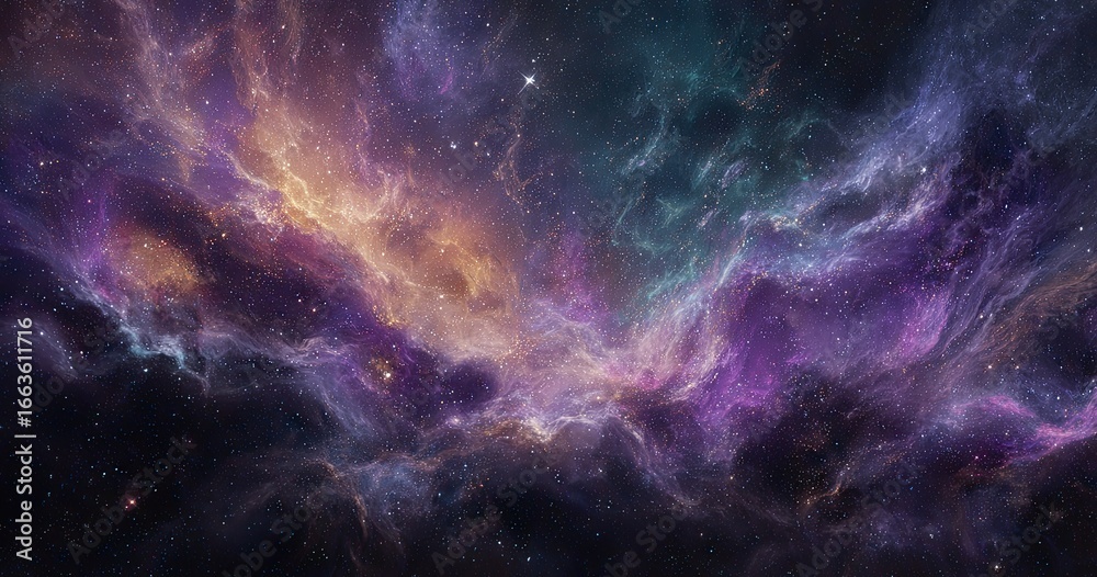Fototapeta premium Vast nebula swirls with vibrant hues of space