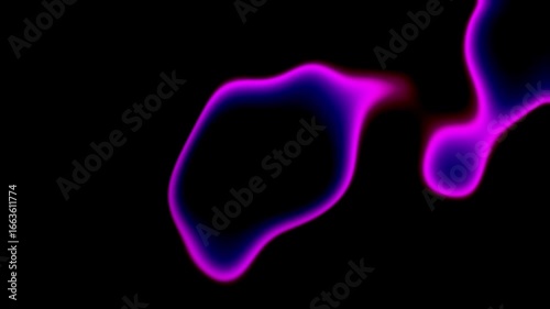 Morphing vibrant drops, bubbles, blobby shapes in neon pink and blue on black background. Flowing motion. Fluid animation. Fluorescent glow. Grain noise, grunge texture. Retro futuristic liquid design