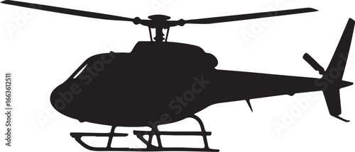Black silhouette of a helicopter with rotor blades and tail rotor on a white background aviation