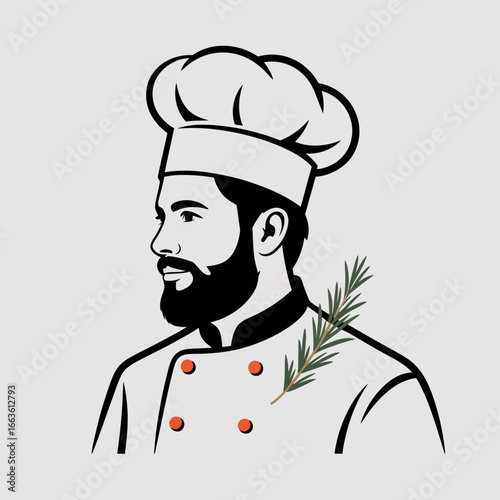This artistic depiction of a chef wearing a traditional hat showcases culinary expertise, passion, and creativity in the kitchen, symbolizing fine dining and gourmet artistry.