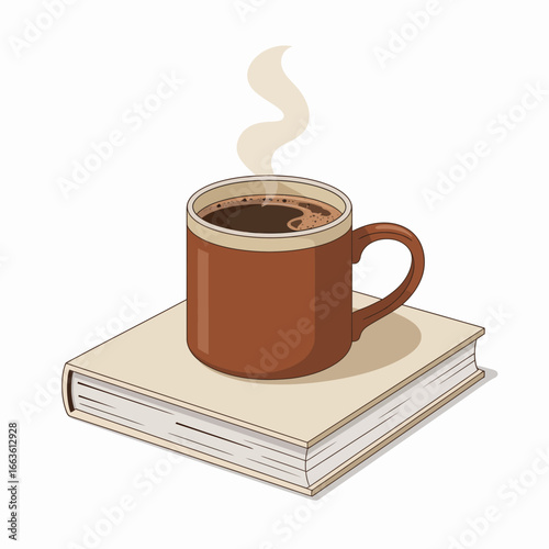 A warm, inviting coffee cup resting on an open book, symbolizing comfort and relaxation, perfect for readers who enjoy a good story with their favorite beverage.