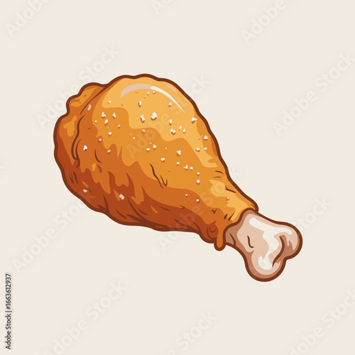 An appetizing illustration of a crispy fried chicken drumstick, showcasing its golden-brown color and texture that evoke a sense of hunger and culinary delight.