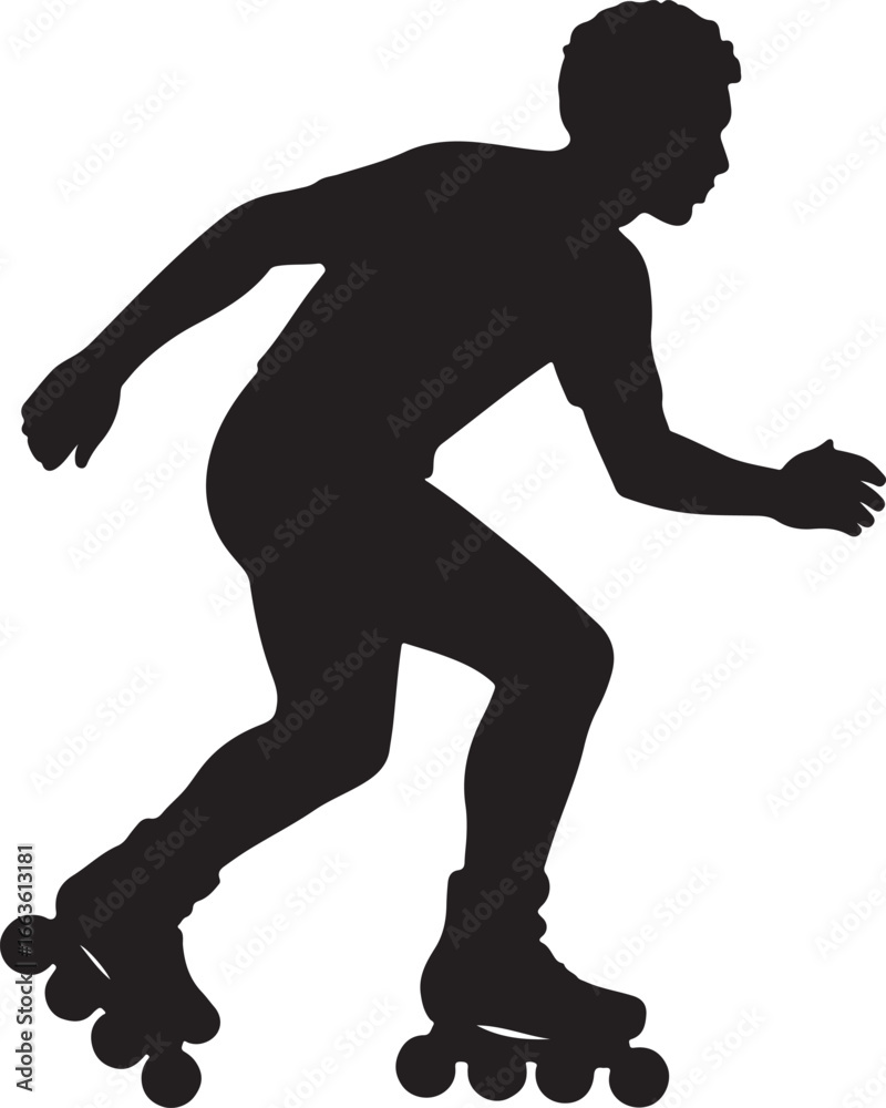 Fototapeta premium Black silhouette of a person roller skating with arms outstretched rollerblades active