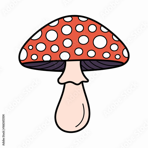 This illustration features a vibrant red mushroom with white spots, capturing a whimsical and playful essence perfect for nature enthusiasts and artistic projects.