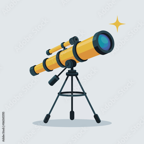 A bright yellow telescope mounted on a sturdy tripod, ideal for stargazing, reflecting curiosity and exploration of the cosmos, perfect for aspiring astronomers.