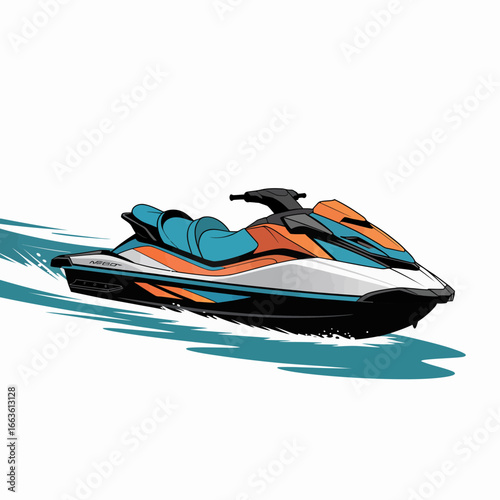 This vibrant illustration showcases a stylish jet ski cutting through the water, highlighting adventure and fun for water sports enthusiasts and thrill-seekers.