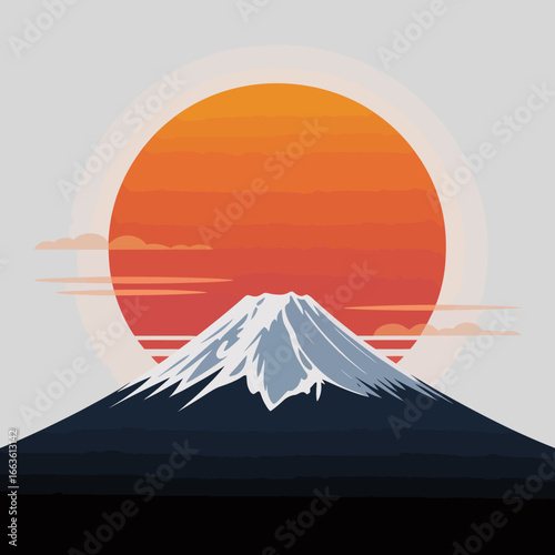 A breathtaking artwork depicting a majestic mountain under a vibrant sunset, symbolizing the beauty of nature and the tranquility found in scenic landscapes.